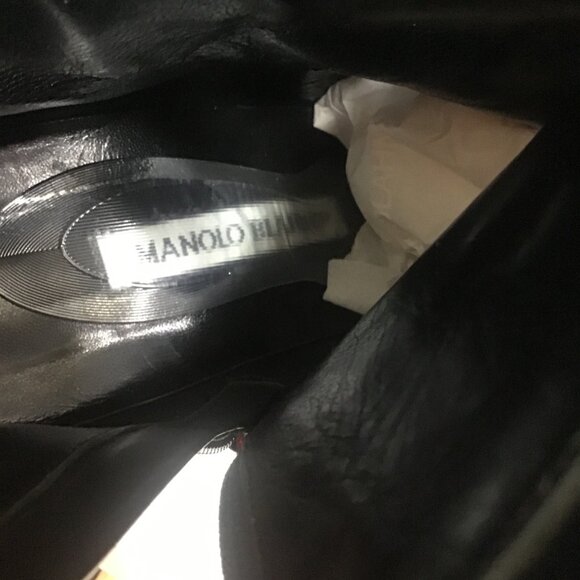 Manolo Blahnik Ankle Boot High Heel Pointed Toe Black Leather Silver Rock Studs - Picture 10 of 12